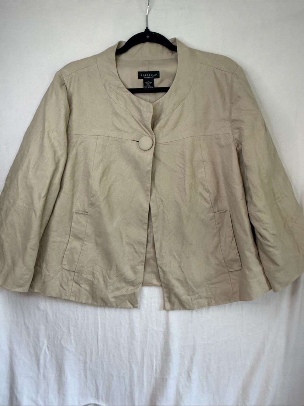 Rafaella Cream Single-Button Collarless Jacket 100% Linen Size 1X